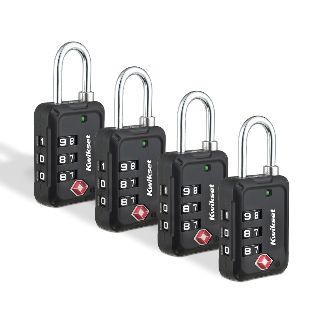 Kwikset TSA Approved Combination Luggage Lock, 3-Digit, 1-3/16 in Body, 4 Pack, Black