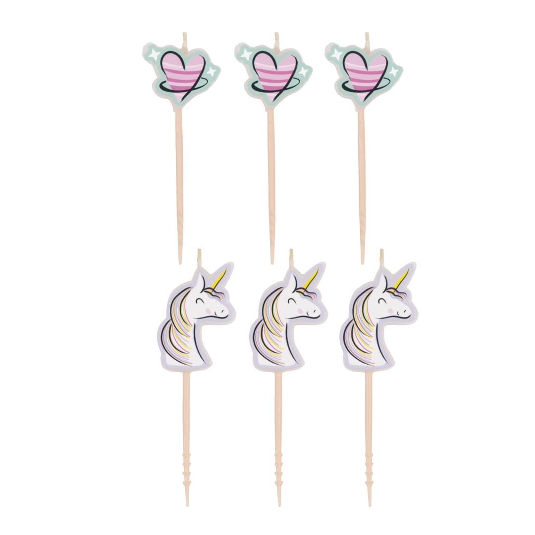 Starry Unicorns &amp; Heart Shaped Pick Birthday Candles, 6ct