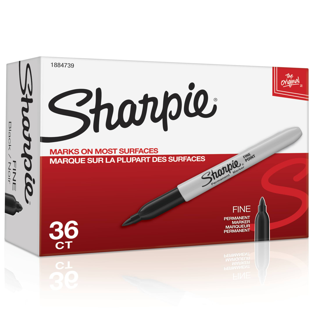 Marqueurs permanents Sharpie, pointe fine, noir, 36 unités
