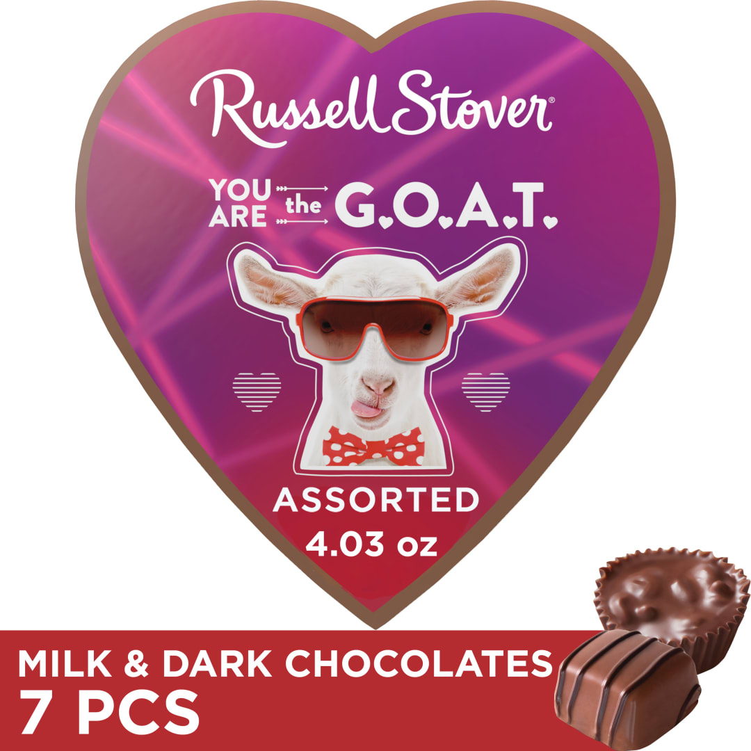 RUSSELL STOVER Valentine's Day Pet Meme Heart Assorted Chocolate Candy Gift Box, 4.03 oz.