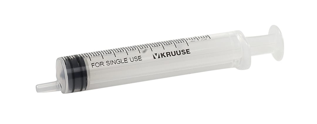 KRUUSE 3-Part Excentric Luer Tip Syringe, 10mL (12mL graduation), Sterile