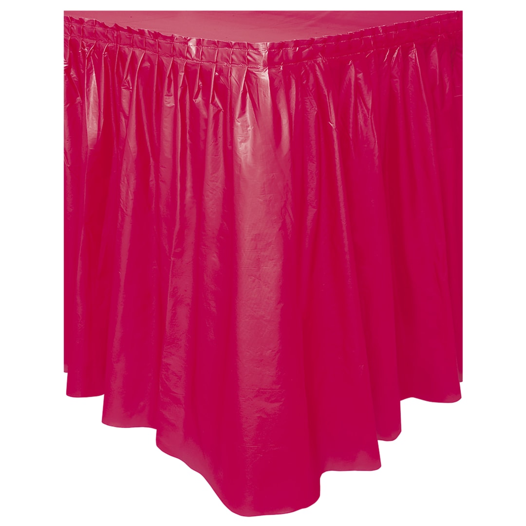 Ruby Red Solid Plastic Table Skirt, 29" x 14 ft