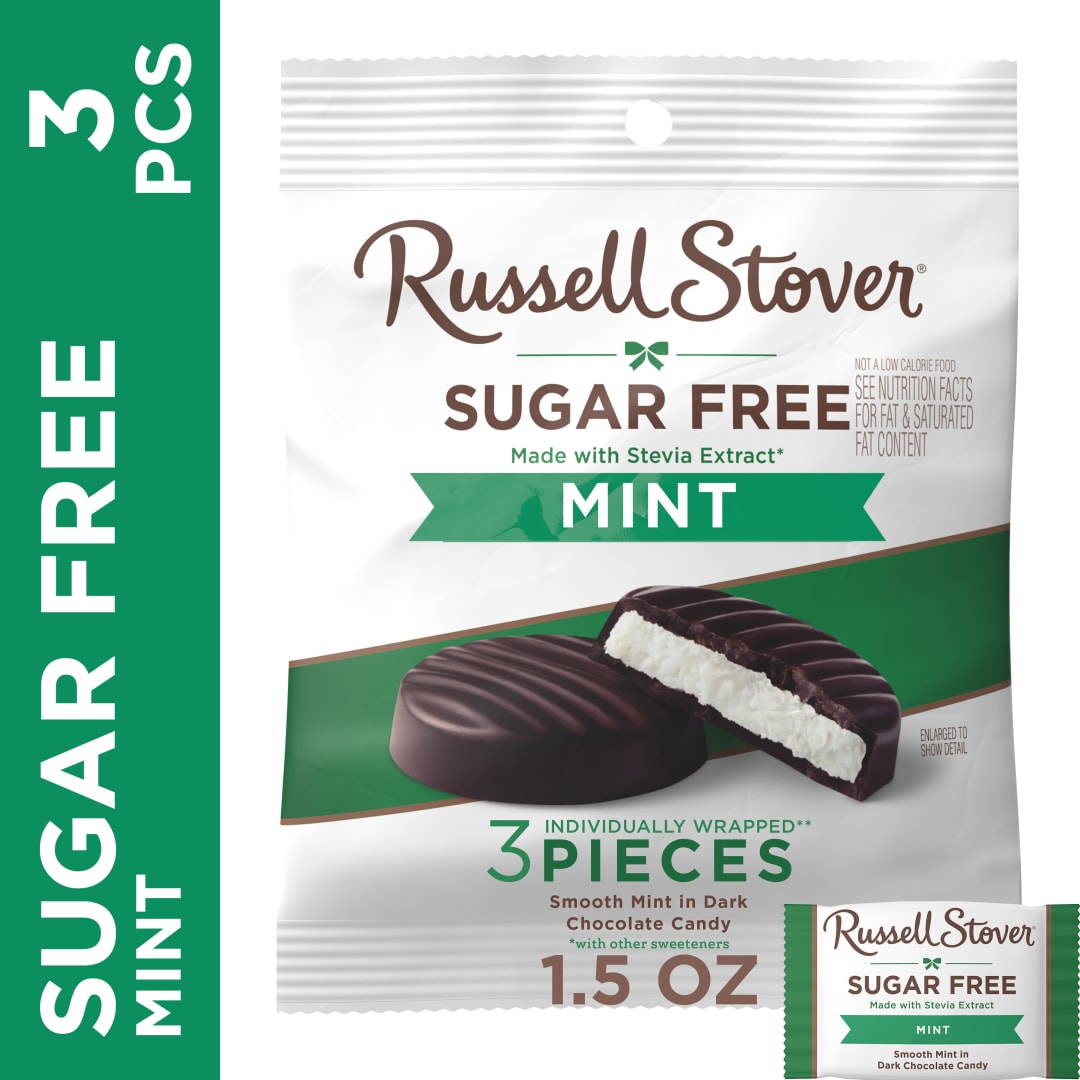 RUSSELL STOVER Sugar Free Dark Chocolate Mint Patties Candy, 1.5 oz. bag