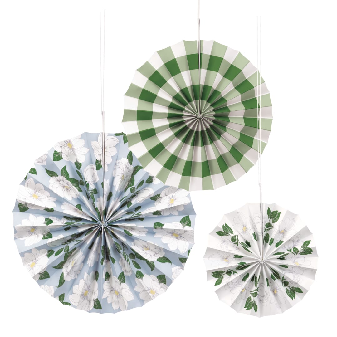 Garden Party Assorted Paper Fan Decorations, 3pc