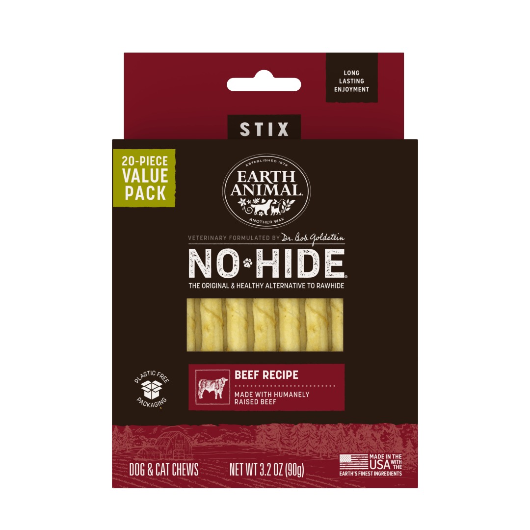 Earth Animal No-Hide Stix Beef Recipe Dog & Cat Chews, 20 Pack Value Pack