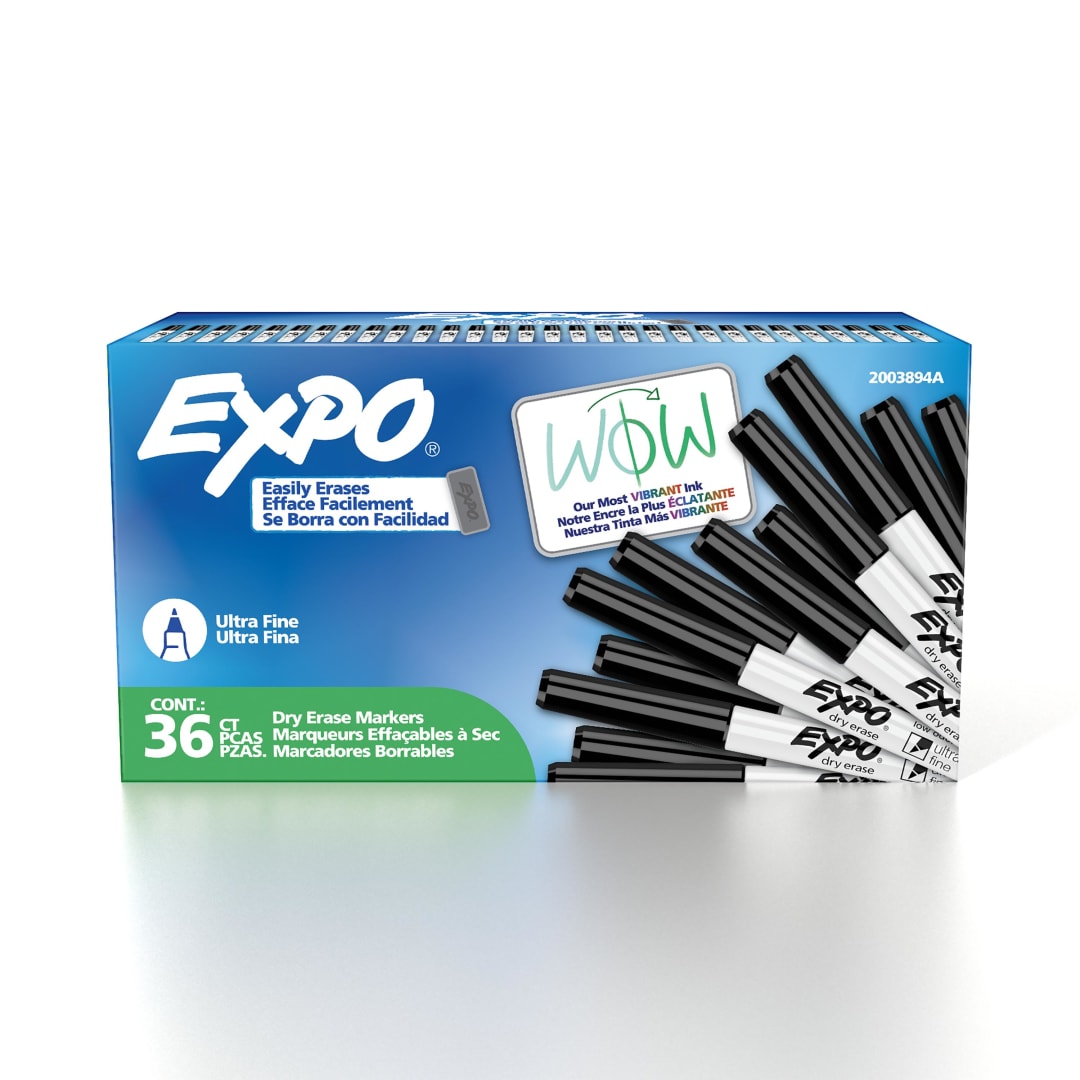 EXPO Dry Erase Markers, Low Odor Ink, Black, Ultra Fine Tip, 36 Count