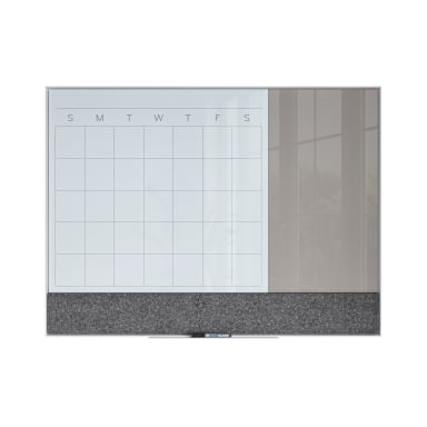 U Brands® Silver Aluminum Frame Magnetic 3-in-1 Glass Dry Erase Calendar Board, 48" x 36" (Actual Size 47" x 35")