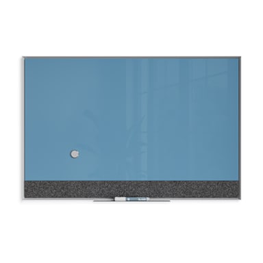 U Brands® White Aluminum Frame Magnetic Glass Dry Erase Board, 36" x 24" Blue (Actual Size 35" x 23")