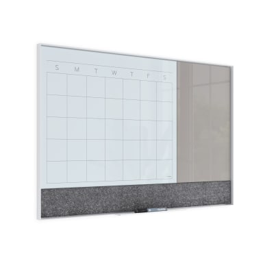 U Brands® White Aluminum Frame Magnetic 3-in-1 Glass Dry Erase Calendar Board, 36" x 24" (Actual Size 35" x 23")
