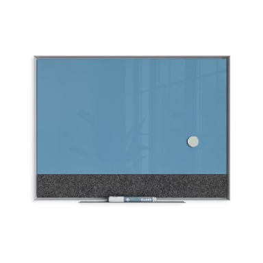 U Brands® White Aluminum Frame Magnetic Glass Dry Erase Board, 24" x 18" Blue (Actual Size 23" x 17")