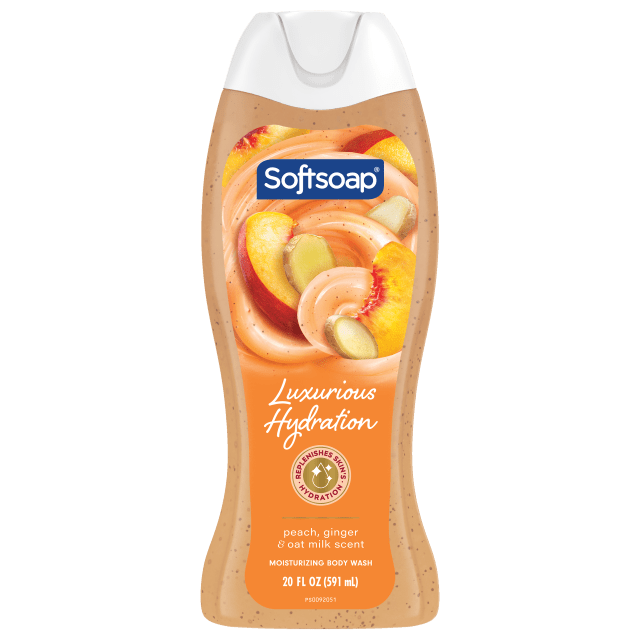 Softsoap Luxurious Hydration Moisturizing Body Wash, pH Balanced Body Wash, Pampering Shower Gel, Peach, Ginger and Oat Milk Scent, 20 fl oz Bottle