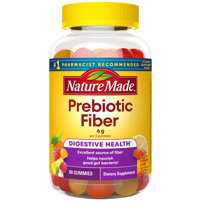 Nature Made Prebiotic Fiber Gummies for Adults and Kids, Fiber Supplement for Digestive System Support, 90 Gummies