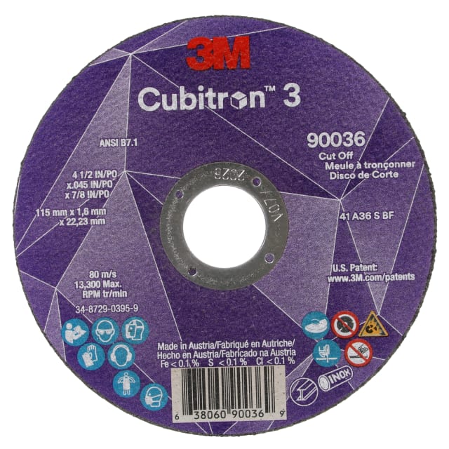 Disco de Corte 3M™ Cubitron™ 3, 90036, 36+, T1, 115 mm x 1.6 mm x 22 mm