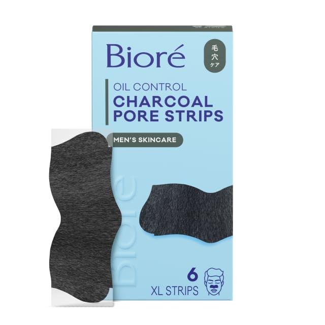 Biore Charcoal Deep Cleansing Pore Strips For Men, Blackhead Removal, 6 ct