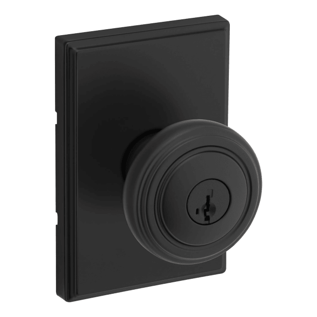 Henrik Keyed Entry Doorknob with Rectangle Rosette in Matte Black featuring SmartKey Security