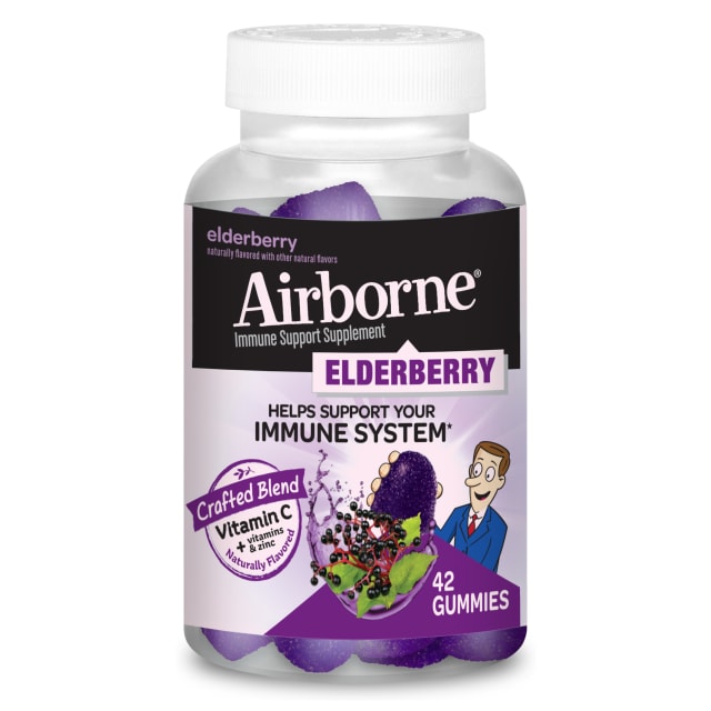 Airborne Elderberry + Vitamin C &amp; ZINC Immune Support Gummies, Gluten-Free Immune Support Supplement and High in Antioxidants, (42 count in a bottle)