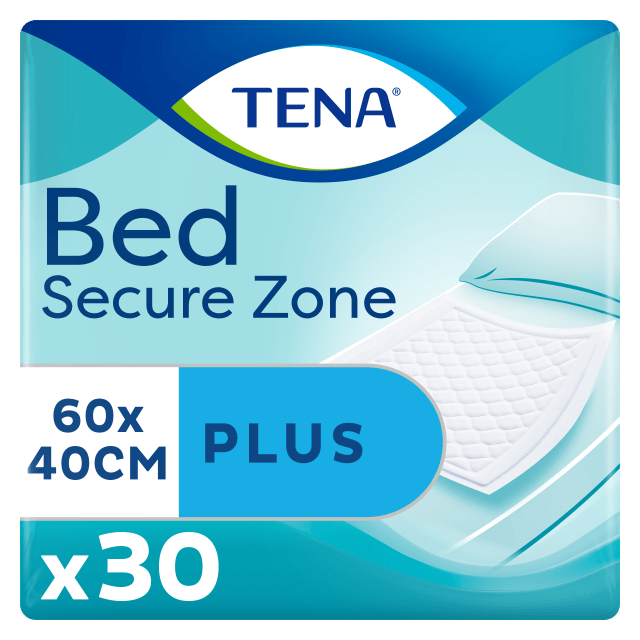 TENA Bed Secure Zone Plus – Incontinence Bed Pads for Mattresses, Chairs &amp; Wheelchairs, Secure Zone Pattern with Super-Absorbent Micro Beads, Dermatologically Tested -  60 cm x 40 cm, Pack of 30