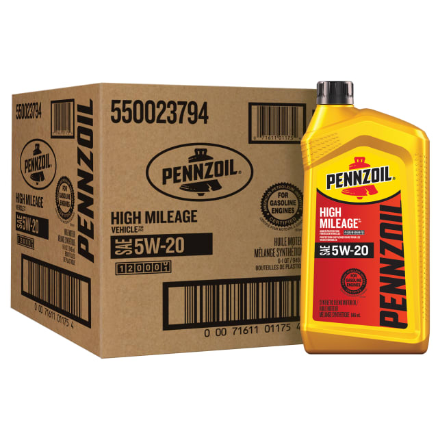 Pennzoil High Mileage 5W-20 Motor Oil, 1 Quart (6 Pack)