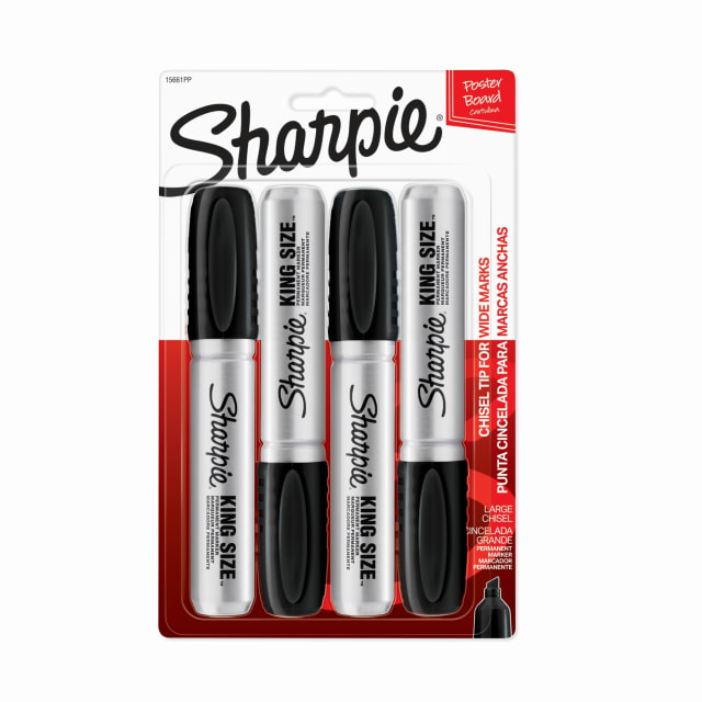 Sharpie® King Size Permanent Marker | Large Chisel Tip, Great for Poster Boards, Black, 4 Count