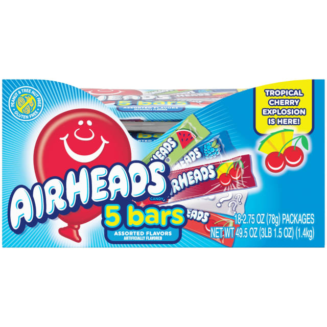 Airheads Bars Assorted Flavors 5 pc Check Stand Bags - 18 Pack