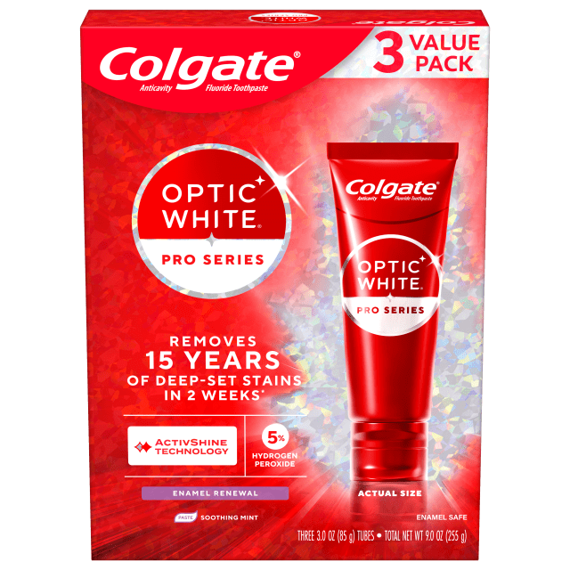 Colgate Optic White Pro Series Enamel Renewal Toothpaste, Mint, 3.0 oz, 3 pk.