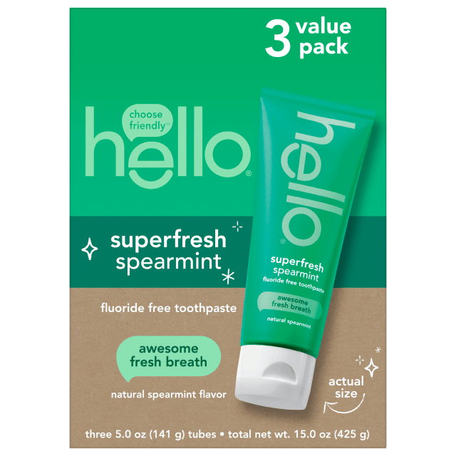 hello Superfresh Fluoride Free Toothpaste, Spearmint, 5.0 oz, 3 pk.