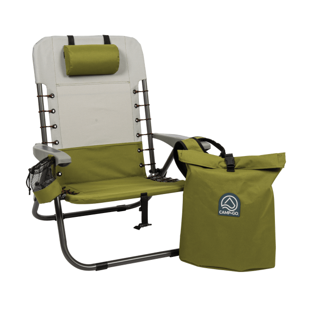 Camp & Go 4-Position Lace-up Suspension Backpack Camping Chair with Removable Backpack Bag, Stone and Moss