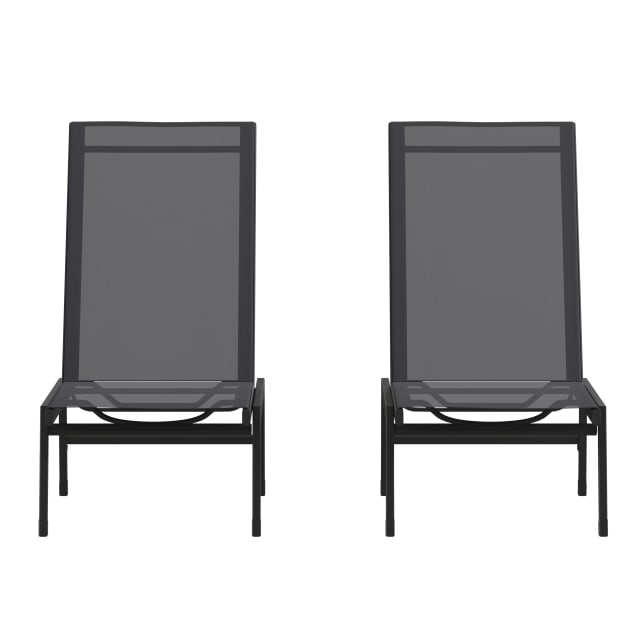 Brazos Set of 2 Adjustable Chaise Lounge Chairs, Outdoor Five-Position Recliners, All Weather, Black/Black