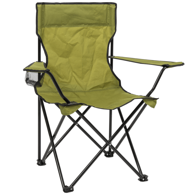 Camp & Go Folding Quad Outdoor Camping Chair, Portable Folding Camp Chair with Wide Seat, Cup Holder, and Carry Bag, Green
