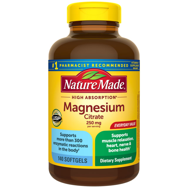 Nature Made Magnesium Citrate 250 mg per serving, Magnesium Supplement for Muscle, Nerve, Bone and Heart Support, 140 Softgels, 70 Day Supply