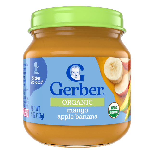 Gerber Stage 2 Baby Food, Organic Mango Apple Banana Jar, Non-GMO, Baby Puree