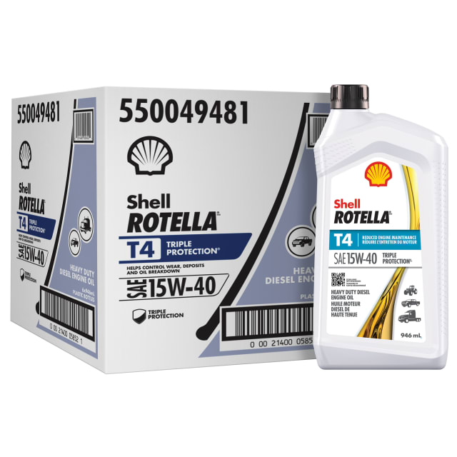 Huile moteur diesel Shell Rotella T4 Triple Protection 15W-40, 0,946 litre (caisse de 6)