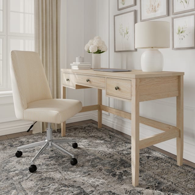 Rhett Home Office Writing Desk with Tapered Legs in Light Natural with Antique Bronze Hardware