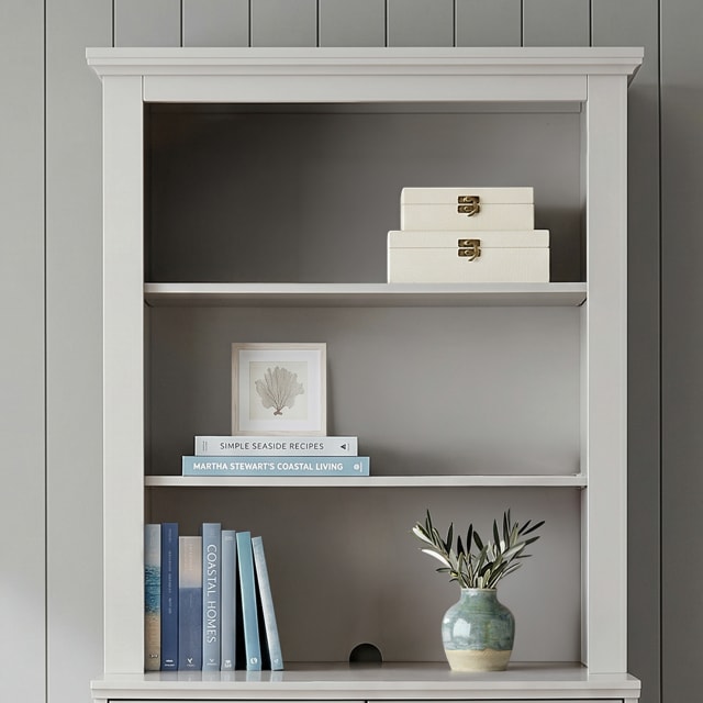 Lily Pond Modular Wooden Hutch with 2 Fixed Storage Shelves, Solid Wood Frame and Rear Cable Management Opening, Sharkey Gray