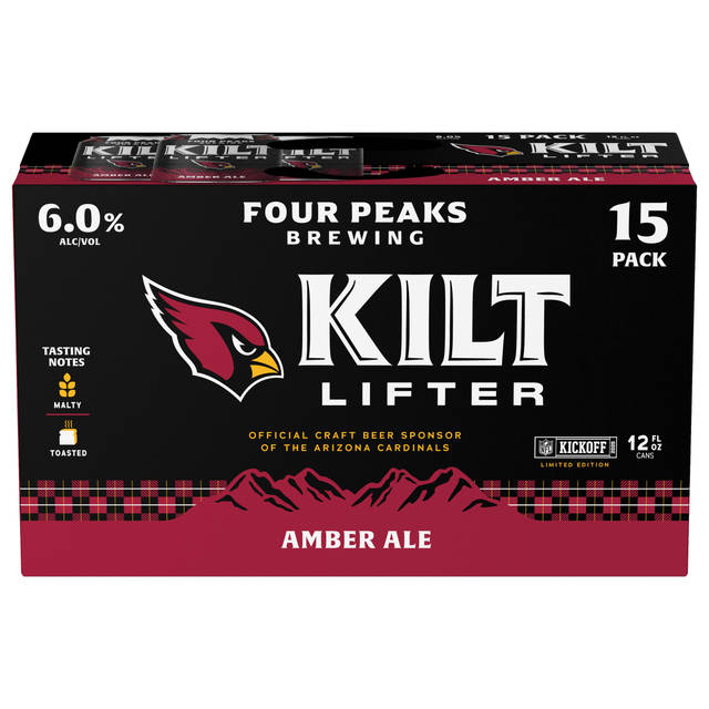 Four Peaks Kilt Lifter Scottish-Style Ale 15x12 oz Can Pack CARRIER - Arizona Cardinals Promo