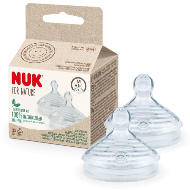 NUK for Nature Replacement Baby Bottle Teats, Medium, 6-18 Months, Breast-Like Sustainable Silicone with Anti Colic Vent, BPA-Free, 2 Count