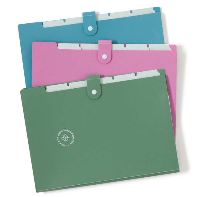 6 Pocket U-Eco Poly Expanding File, U-Eco, 1/6 Cut, 6" Expansion, 6 Pockets, 5 Dividers, Assorted Colors