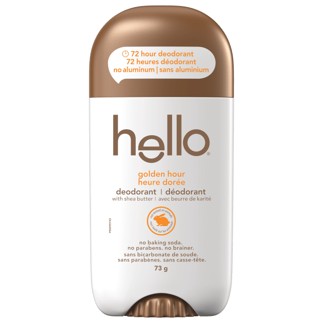 hello Golden Hour Aluminum Free Deodorant for Women and Men, 72-Hour Deodorant, Baking Soda Free, Enriched with Shea Butter, Vegan, 73 g Stick Deodorant