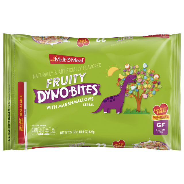 Malt-O-Meal Fruity Dyno Bites Cereal with Marshmallows, Gluten Free Breakfast, 22 oz Resealable Bag