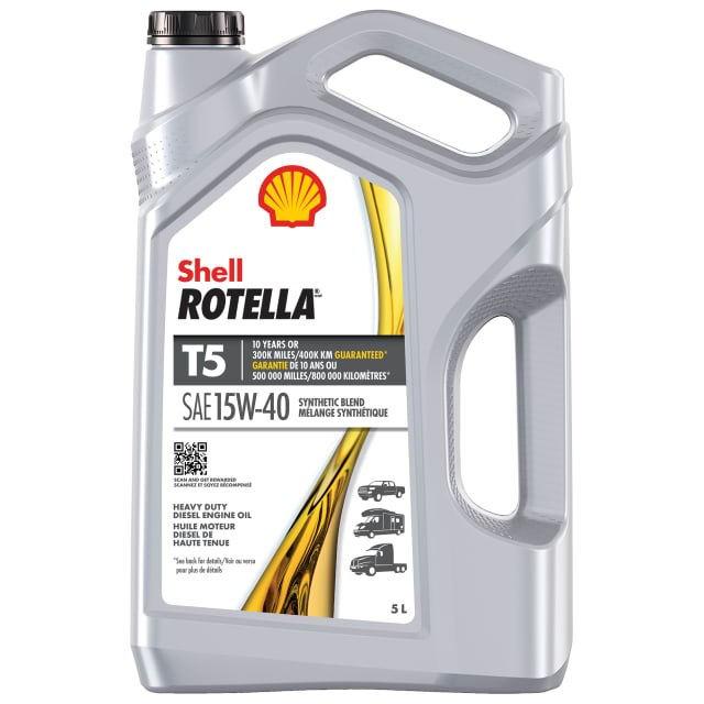 Huile moteur diesel Shell Rotella T5 mélange synthétique 15W-40, 5 litres