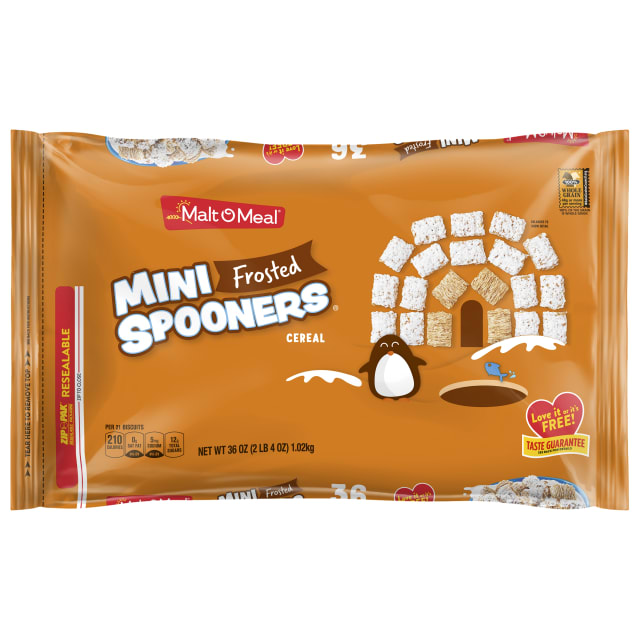Malt-O-Meal Frosted Mini Spooners Shredded Wheat Cereal, Whole Grain Breakfast Cereal, 36 oz Bag