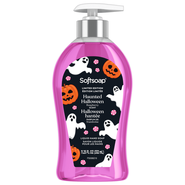 Savon liquide pour les mains Softsoap en édition limitée Halloween hanté, parfum framboise et vanille, Flacon à pompe de 332 ml