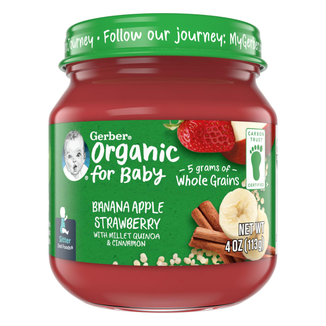 Gerber 2nd Foods Organic Banana Apple Strawberry Baby Food With Millet, Quinoa and Cinnamon, 4 oz Jars, 10 Count