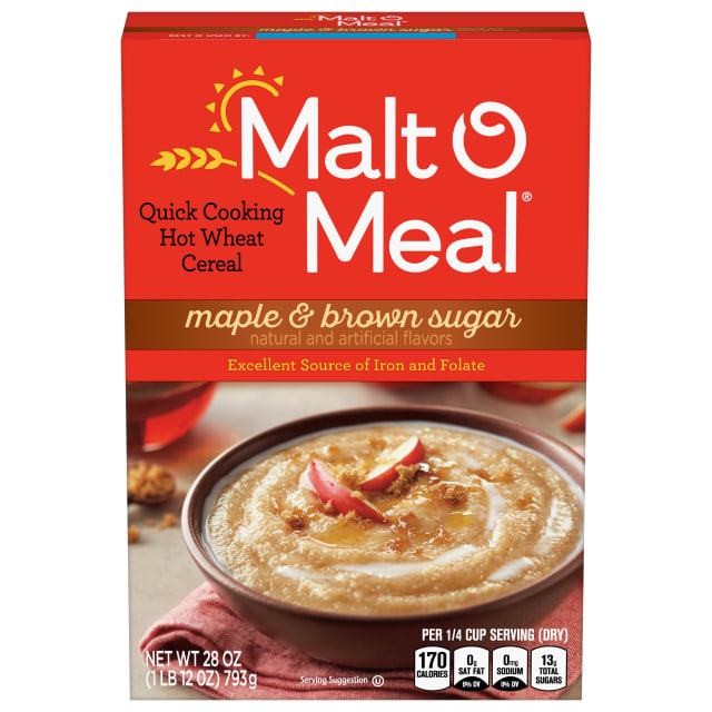 Malt-O-Meal Maple and Brown Sugar Wheat Hot Cereal, Quick Cooking Breakfast Cereal, 28 oz Box