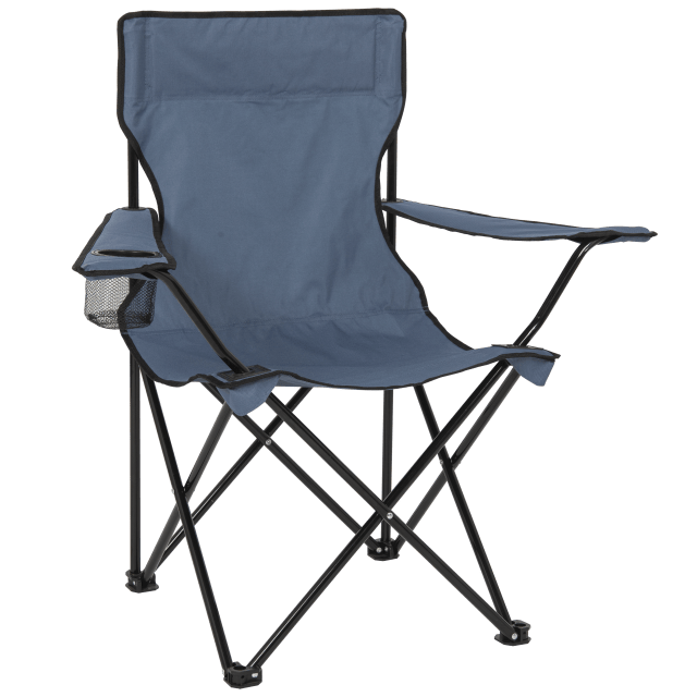 Camp & Go Folding Quad Outdoor Camping Chair, Portable Folding Camp Chair with Wide Seat, Cup Holder, and Carry Bag, Blue