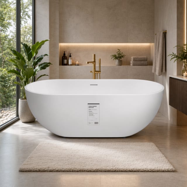 66 in. Freestanding Oval Soaking Bathtub in Matte White