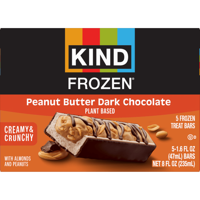 KIND FROZEN Plant Based Frozen Treat Bar, Peanut Butter Dark Chocolate Nut Treat Bars, 5 Pack, 1.6 Oz Bars