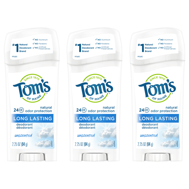 Tom's of Maine Long Lasting Deodorant, Natural Deodorant, Deodorant, Unscented, 2.25 Ounce, 6-PackTom's of Maine Aluminum-Free Natural Long-Lasting Deodorant Stick, Deodorant for Women, Deodorant for Men, Unscented, 2.25 Ounce, 1-Pack