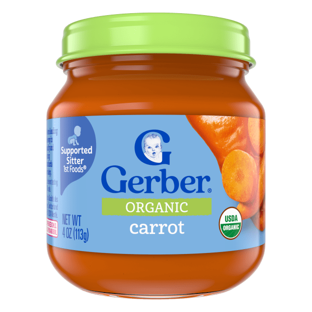 Gerber Stage 1 Baby Food, Organic Carrot Jar, Carrot Puree, Non-GMO, Baby Puree