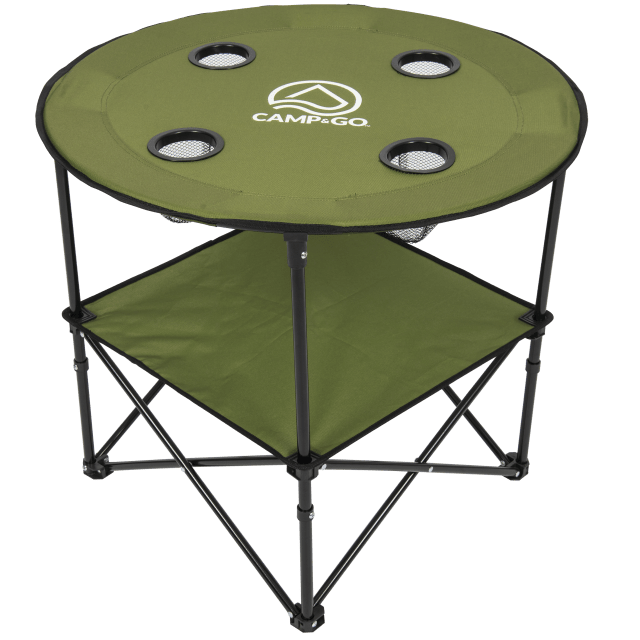 Camp & Go 28" Round Lightweight Fabric Portable Folding Beach Table with Cupholders, Green